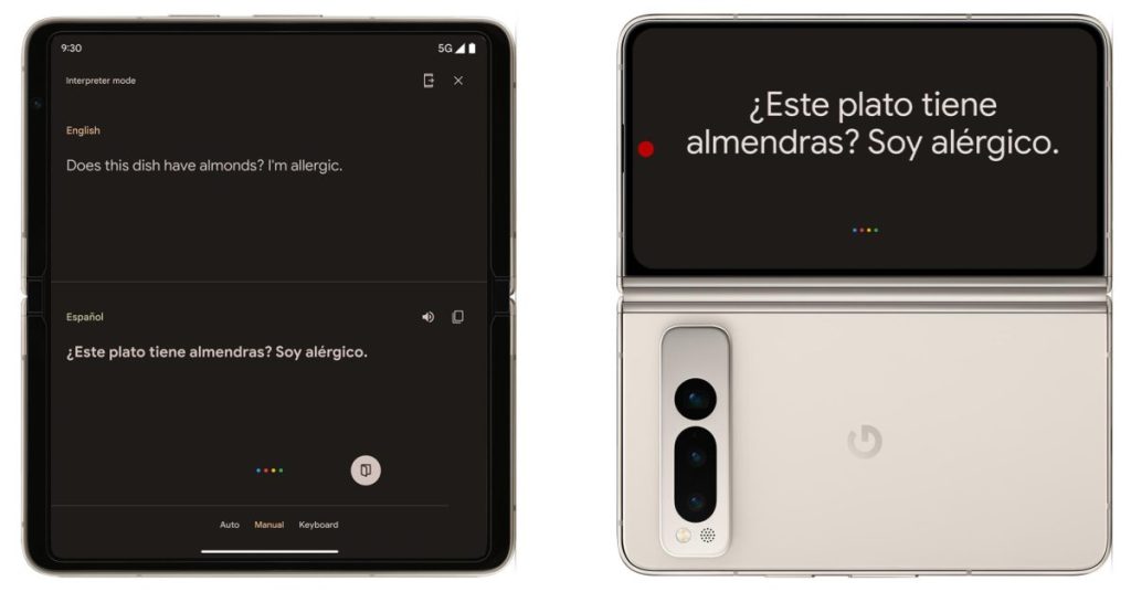 Modalità interprete Pixel Fold, interfaccia utente tablet