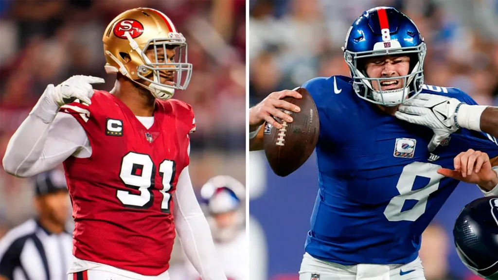 Arik Armstead dei 49ers arrostisce il quarterback dei Giants Daniel Jones dopo il saccheggio dei Seahawks - NBC Sports Bay Area e California