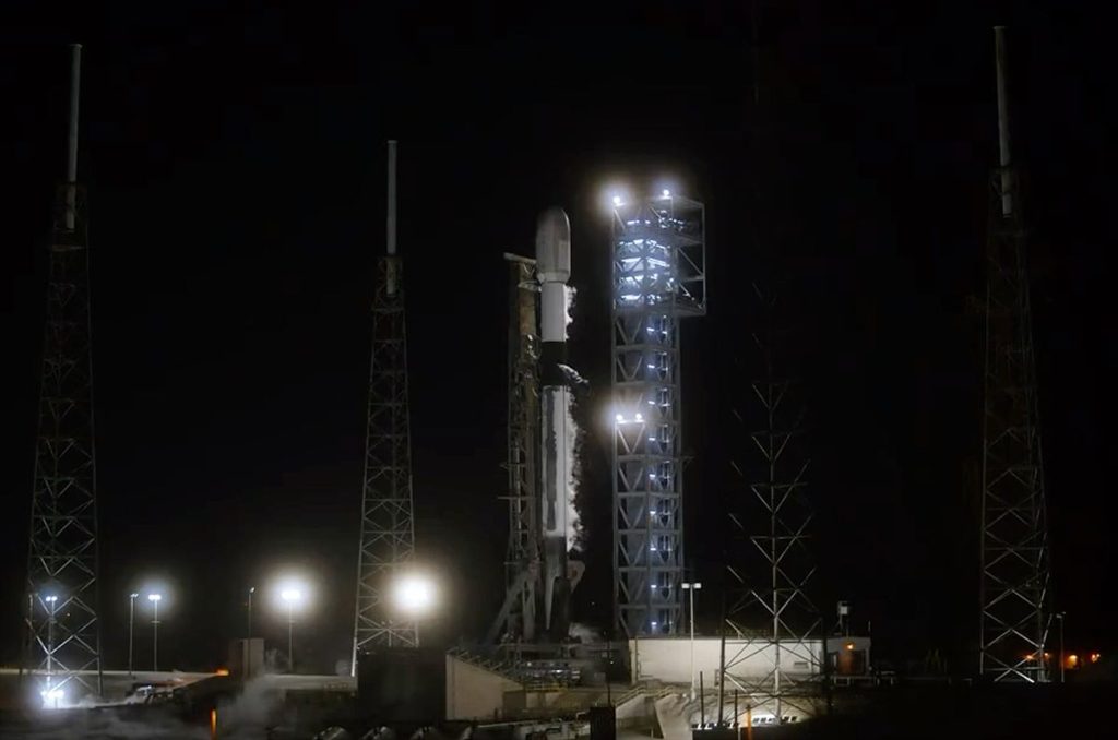 A SpaceX Falcon 9 rocket stands atop Launch Complex 40 at the Cape Canaveral Space Force Station in Florida, moments after an abort was called due to a problem with the booster